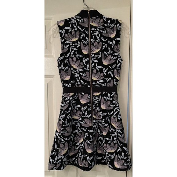 SELF-PORTRAIT Fit & Flare Dress Size UK 6 / US 2 Blue Peony Lace Stand Collar - Picture 5 of 8